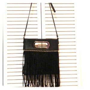 JustFab Black Fringe Over The Shoulder Bag